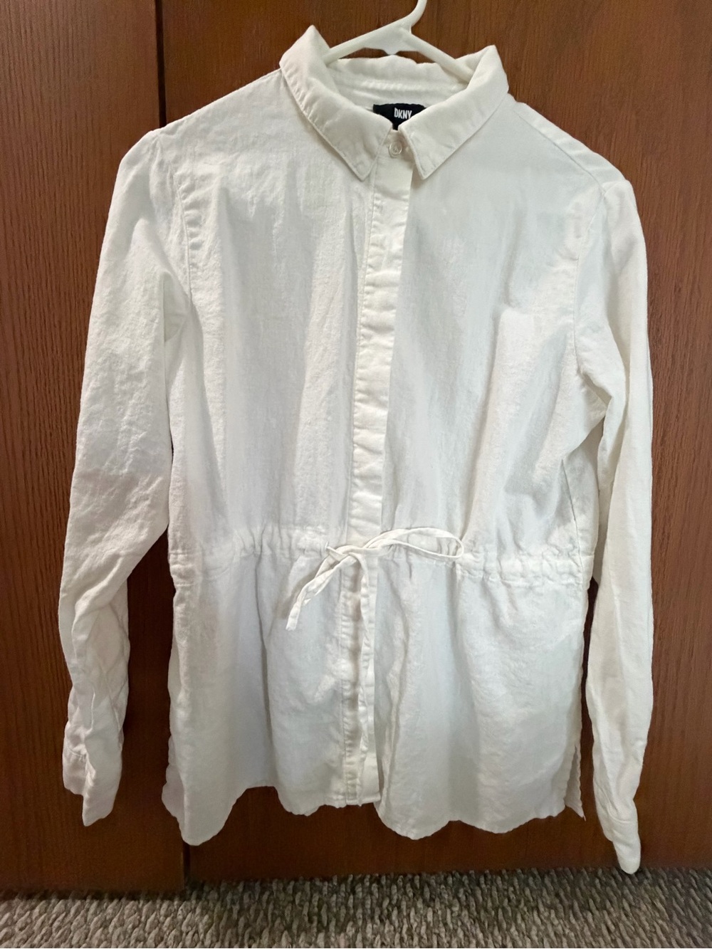 DKNY Off-White Button-Front Drawstring Waist Shirt
